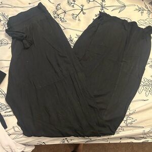 Black Wide-Leg Pants with Tassel Detail